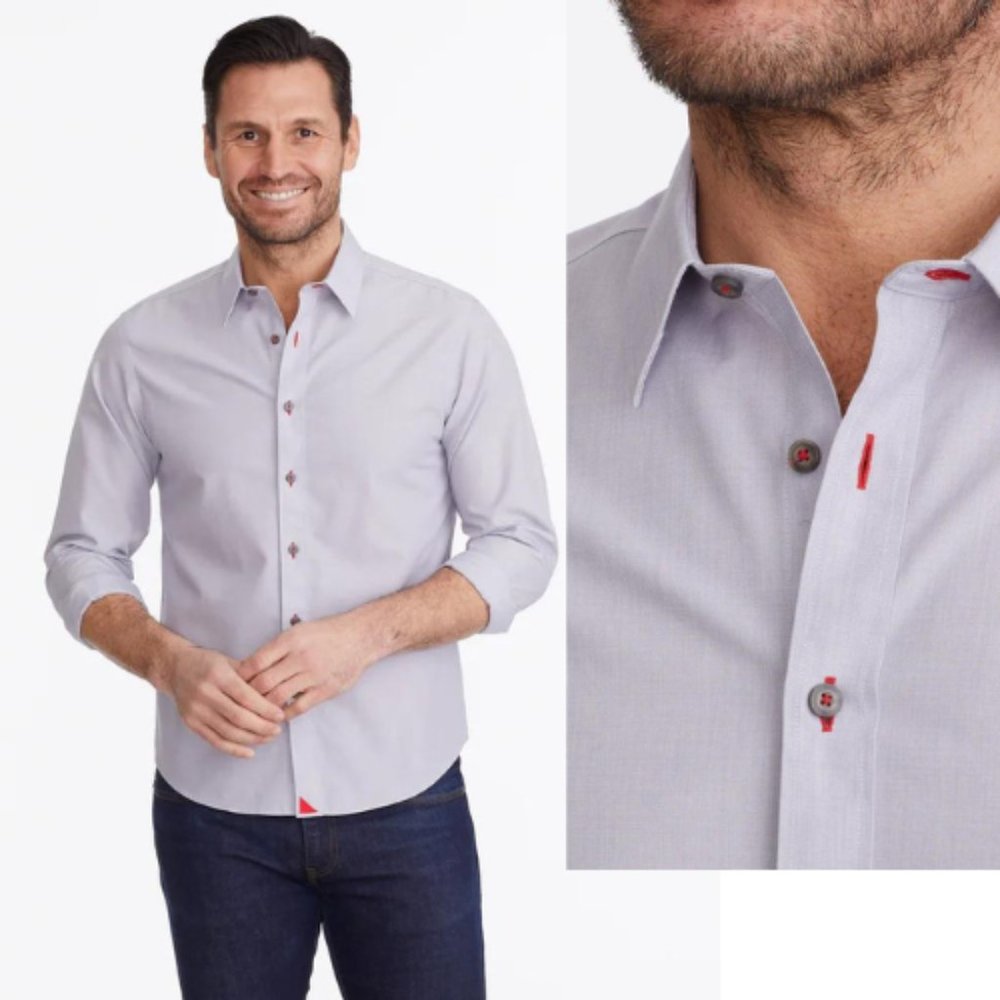 Untuckit Wrinkle-Free Rubican Shirt Gray with Red Stitching - 29162